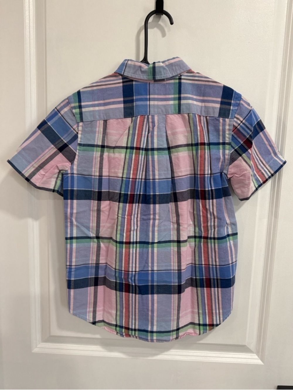 Polo Ralph Lauren Boys  8 Blue Pink Plaid Button Down Shirt Short Sleeve Preppy - Picture 3 of 8